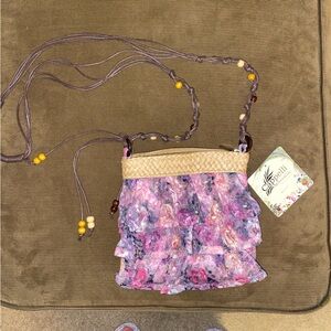 Pink and purple small crossbody purse with beaded strap